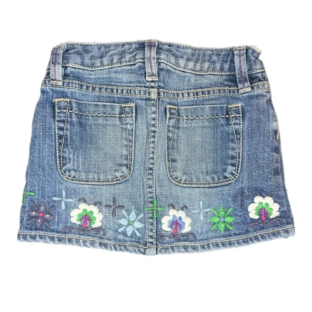 GAP Blue Denim Skirt with Pink Embroidery